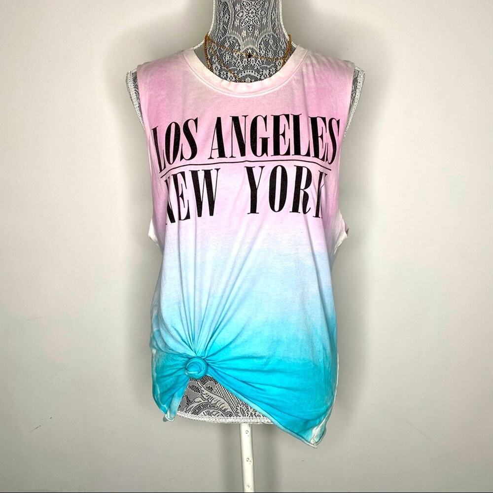 LA-NY RECYCLED KARMA NYC LA Ombré Sleeveless Muscle Graphic Tunic Tee Large - Picture 2 of 6